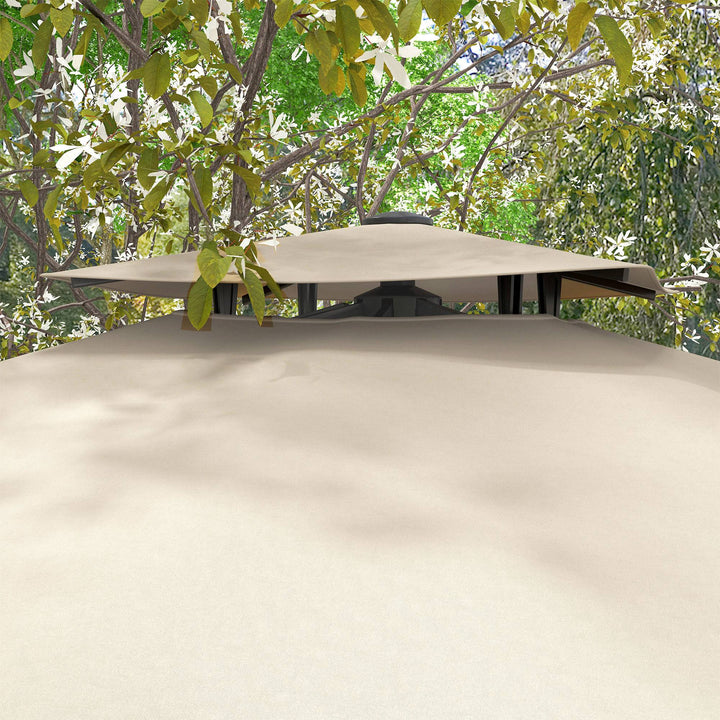 Chapéu de Sol de Alumínio Ø295x270 cm Chapéu de Sol Excêntrico com Manivela Teto Duplo Inclinável Mastro Giratório 360° com Pedal e Base Cruzada para Pátio Varanda Cáqui