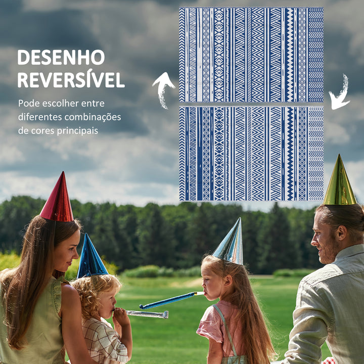 Tapete de Exterior 182x274 cm Tapete Reversível Estilo Moderno para Varanda Pátio Campismo Praia Azul Escuro e Branco