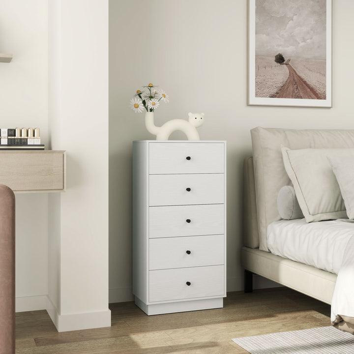 Cómoda com 5 Gavetas Cómoda de Quarto Estreita com Anti-Tombo Gaveteiro Alto para Sala de Estar Corredor 47x29x95 cm Branco
