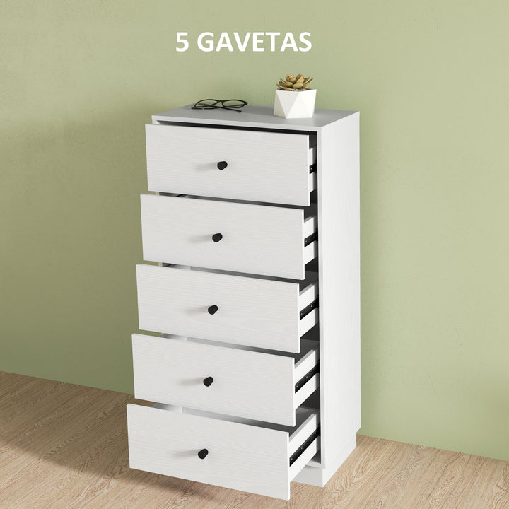 Cómoda com 5 Gavetas Cómoda de Quarto Estreita com Anti-Tombo Gaveteiro Alto para Sala de Estar Corredor 47x29x95 cm Branco