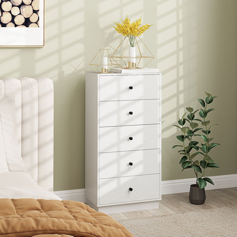 Cómoda com 5 Gavetas Cómoda de Quarto Estreita com Anti-Tombo Gaveteiro Alto para Sala de Estar Corredor 47x29x95 cm Branco