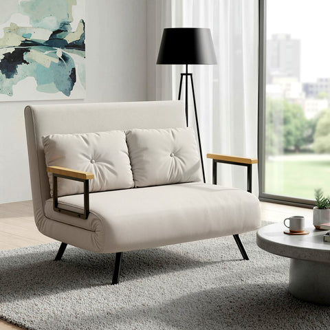 Sofá Cama Sofá Convertível em Cama de 2 Lugares Dobrável com Encosto Ajustável em 5 Níveis e 2 Almofadas Acolchoadas para Escritório Dormitório Sala de Estar 102x73x81 cm Bege