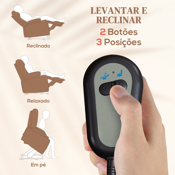 Poltrona Relax Levanta Pessoas Elétrica Poltrona Elevatória com 8 Pontos de Massagem Poltrona Reclinável com Função de Aquecimento Controlo Remoto e Bolso Lateral Marrom