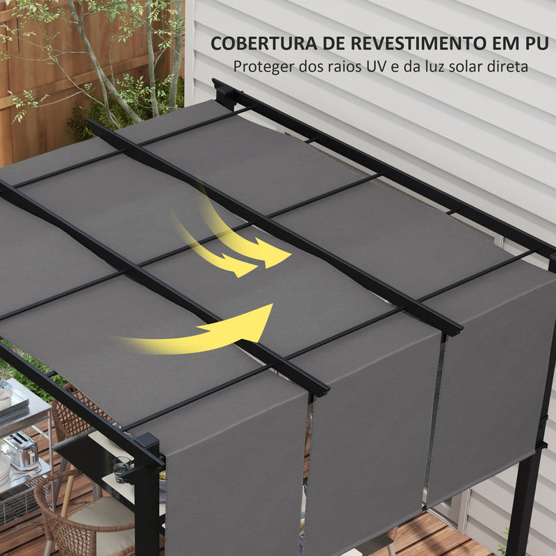 Pérgola de Jardim 3x3 m Pérgola para Exterior com Teto Retrátil Estrutura de Aço Impermeável e Anti-UV para Terraço Pátio Cinza Escuro