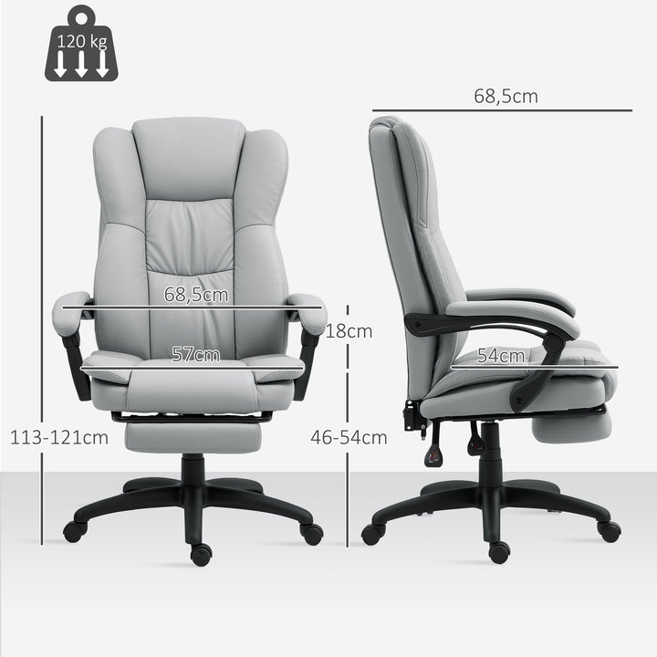 Cadeira de Escritório Giratória Cadeira de Escritório com Altura Ajustável 6 Pontos de Massagem Controle Remoto e Apoio para os Pés Retrátil 68,5x68,5x113-121 cm Cinza