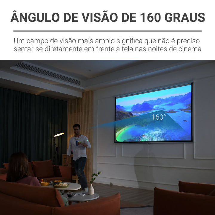 Tela de Projeção Manual 120 Polegadas, Tela Retrátil, Formato 4:3/16:9, para Interior e Exterior, Cinema em Casa, Escritório, 244x183 cm, Branco