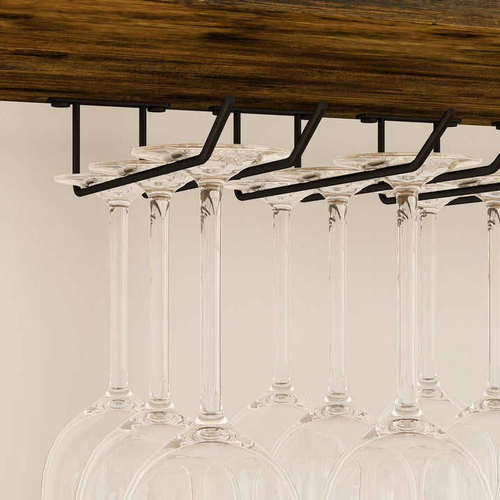 Suporte para Vinho para 24 Garrafas Suporte para Garrafas de Vinho Estilo Industrial com Suporte para Copos e Prateleira Aberta para Sala de Estar Sala de Jantar 66x30x100,3 cm Castanho Rústico