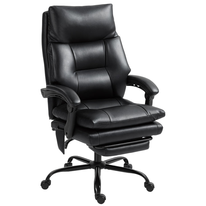 Cadeira de Escritório com Suporte Lombar Inflável Estofada em PU Cadeira de Secretária Giratória com Apoio para Pés Encosto Reclinável Encosto Alto Altura Ajustável 65x76x113-121 cm Preto