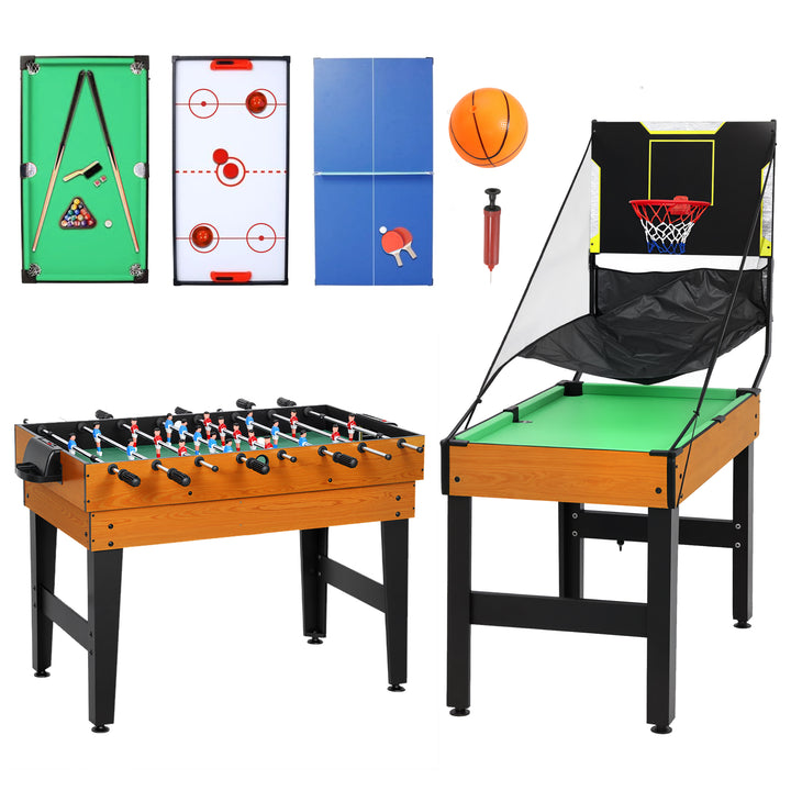 Mesa Multijogos 5 em 1 Mesa de Jogo com Matraquilho para Crianças Bilhar Ping-Pong Hóquei e Basquetebol Diversão Familiar para Adultos e Crianças 134x108x144 cm Madeira e Preto