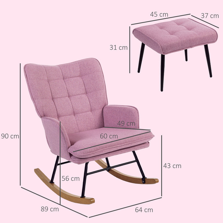 Conjunto de Poltrona Baloiço com Apoio para os Pés Poltrona Relax com Almofada Acolchoada e Anti-Tombo Carga 130 kg Sala de Estar Dormitório 64x89x90 cm Rosa