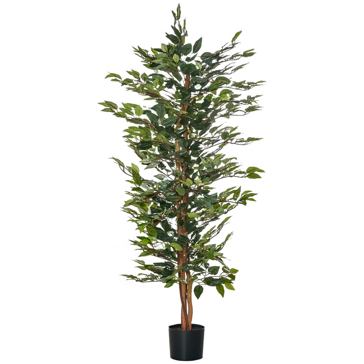 Outsunny Planta Artificial Ficus no Vaso Altura 150cm Planta Artificial Decorativa com 1008 Folhas Realistas Planta Artificial para interior e Exterior Sala de Estar Escritório Verde