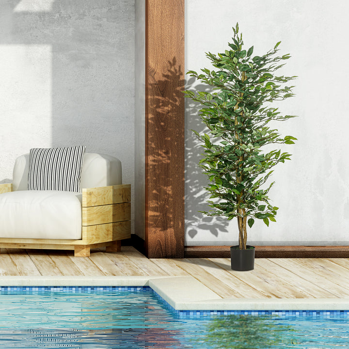 Outsunny Planta Artificial Ficus no Vaso Altura 150cm Planta Artificial Decorativa com 1008 Folhas Realistas Planta Artificial para interior e Exterior Sala de Estar Escritório Verde