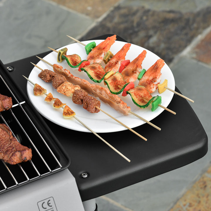 Barbecue a Gás com 2 Queimadores 2,8 KW Barbecue a Gás com 2 Rodas 2 Mesas Laterais e Grelhas de Aço para Piquenique Campismo 104x49x99 cm Preto