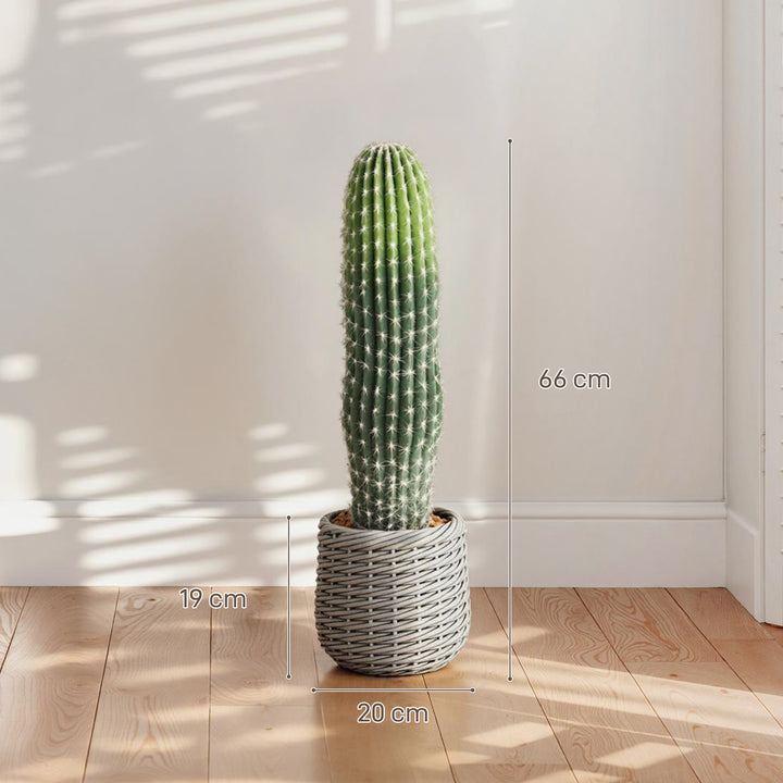Cacto Artificial 66 cm Planta Artificial Decorativa com Vaso para Decoração de Interiores Casa Escritório Sala Verde