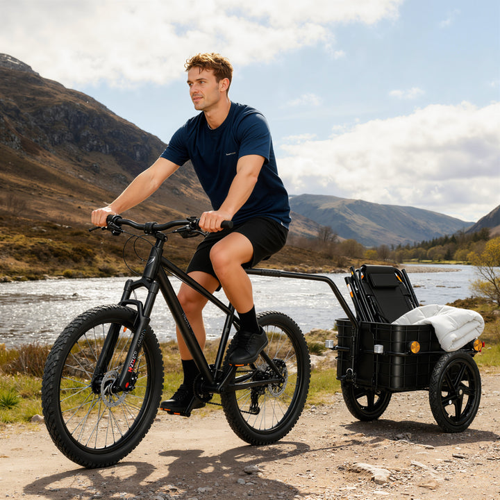 Reboque de Bicicleta para Carga 40 kg Carrinho de Mão com Cobertura de Tecido Oxford Impermeável, Refletores Estrutura de Aço e Alças para Transporte de Bagagem 144x59x80 cm Vermelho e Preto