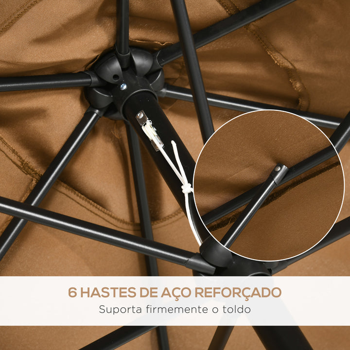 Chapéu de Sol de Alumínio 202x293x255 cm Chapéu de Sol Retangular de Jardim Inclinável com Manivela e Mastro Desmontável para Terraço Piscina Pátio Exterior Marrom