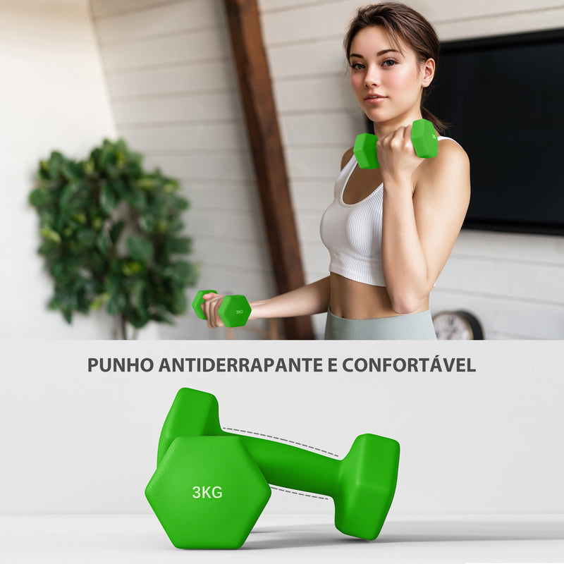 Jogo de Halteres 2x1 kg 2x2 kg 2x3 kg Conjunto de Halteres Hexagonais com Suporte de Armazenamento para Exercício Treino em Casa Ginásio Multicolor