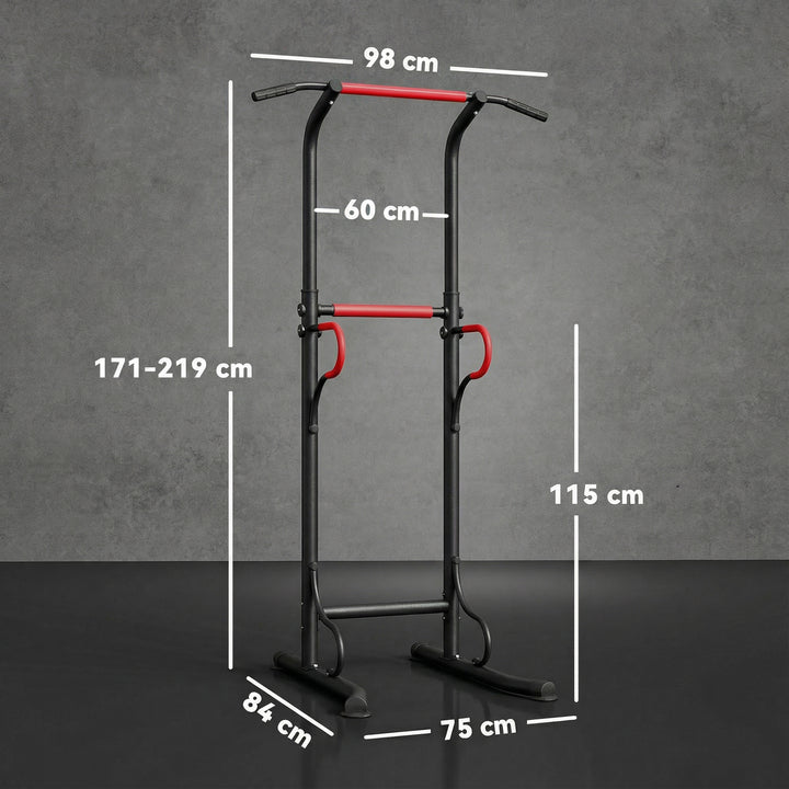 Barra de Elevações com Altura Ajustável Estação de Flexões Resistente para Ginásio em Casa Máquina de Elevações Multifuncional para Treino de Força 98x84x171-219 cm Preto