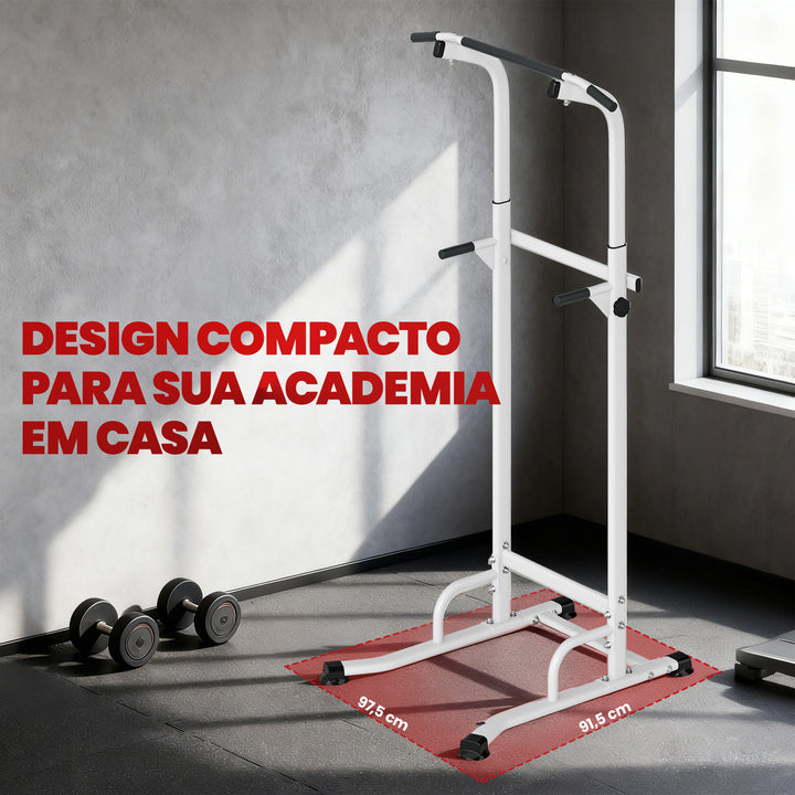 Barra de Elevações com Altura Ajustável 176,5-227 cm Resistente para Ginásio em Casa Máquina de Elevações Multifuncional para Treino de Força Capacidade 120 kg Branco