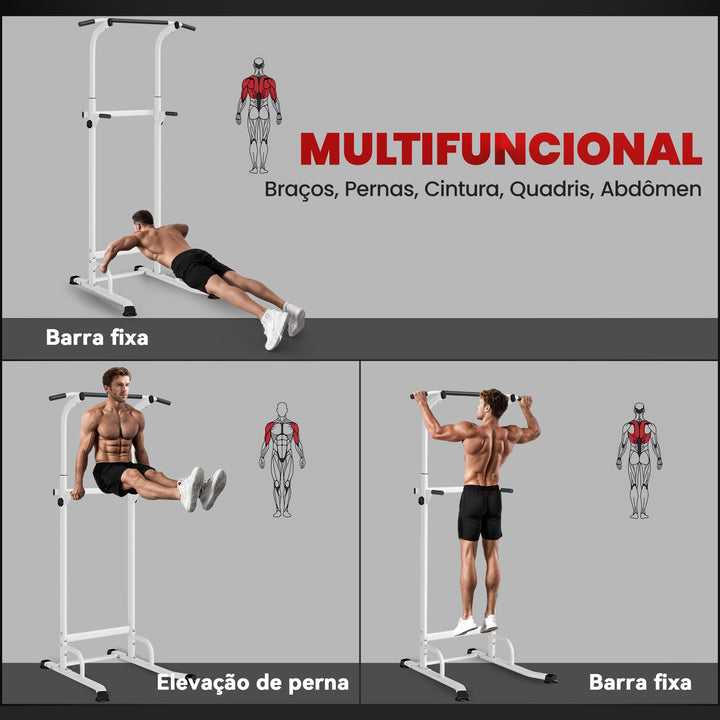 Barra de Elevações com Altura Ajustável 176,5-227 cm Resistente para Ginásio em Casa Máquina de Elevações Multifuncional para Treino de Força Capacidade 120 kg Branco