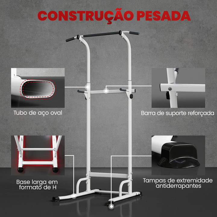 Barra de Elevações com Altura Ajustável 176,5-227 cm Resistente para Ginásio em Casa Máquina de Elevações Multifuncional para Treino de Força Capacidade 120 kg Branco