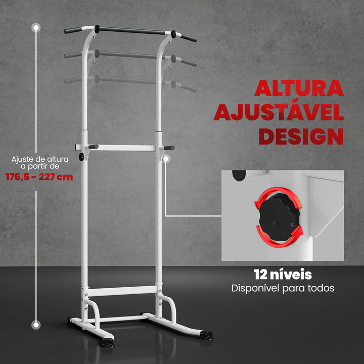 Barra de Elevações com Altura Ajustável 176,5-227 cm Resistente para Ginásio em Casa Máquina de Elevações Multifuncional para Treino de Força Capacidade 120 kg Branco