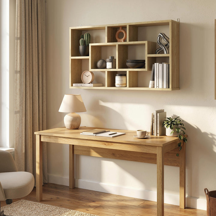 Estante de Parede Decorativa Estante para Livros CDs Prateleiras Flutuantes com 8 Cubos 85x14,5x47,5 cm Carga 20kg para Escritório Estúdio Sala de Estar Carvalho