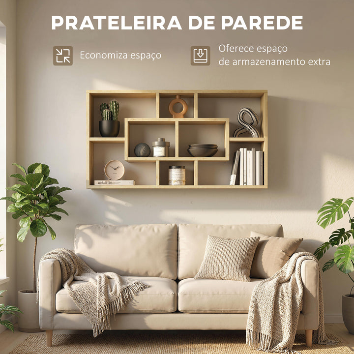 Estante de Parede Decorativa Estante para Livros CDs Prateleiras Flutuantes com 8 Cubos 85x14,5x47,5 cm Carga 20kg para Escritório Estúdio Sala de Estar Carvalho
