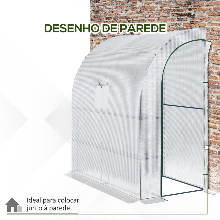 Estufa Pequena Estufa de Exterior com Janelas Prateleiras de 3 Níveis e Estrutura de Aço Estufa para Cultivo de Plantas Flores 200x100x215 cm Branco