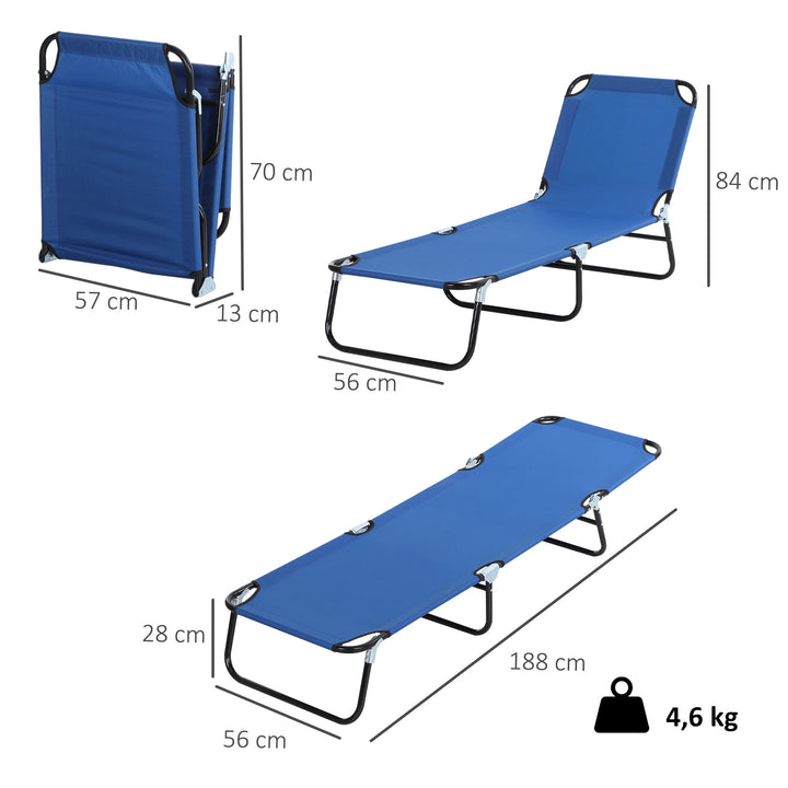 Espreguiçadeira dobrável reclinável com ângulo ajustável de 3 posições para exterior carga 120 kg 190x56x28 cm Azul