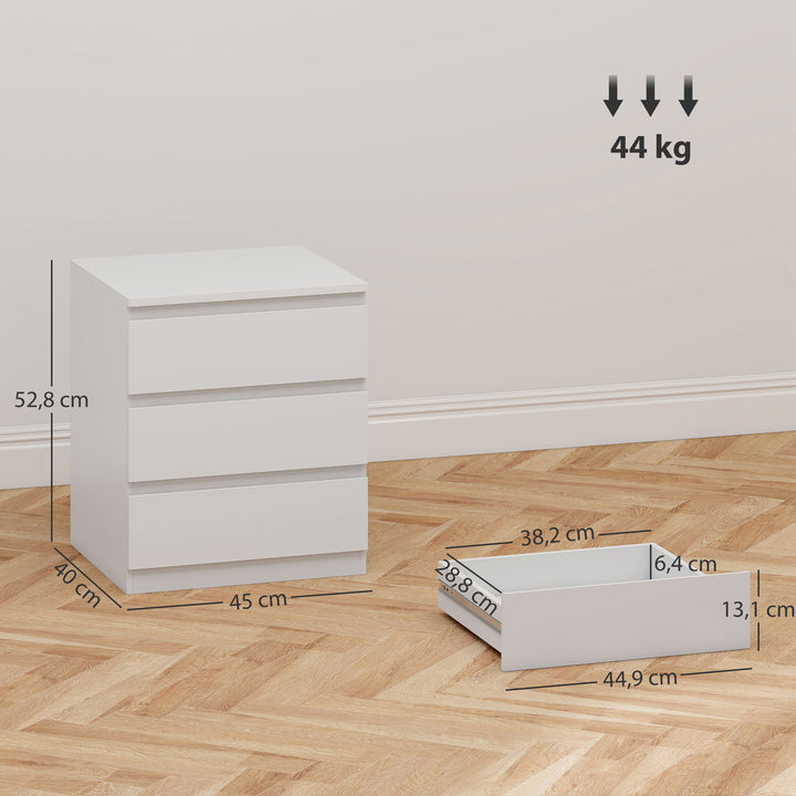 Cómoda com 3 Gavetas com Fecho Suave Cómoda para Quarto Sala de Estar Escritório Estilo Moderno 45x40x52,8 cm Branco