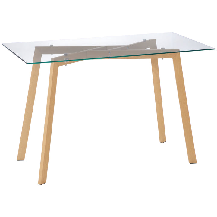 Mesa de Jantar para 4 Pessoas Mesa de Cozinha Moderna com Bancada de Vidro Temperado e Pés de Aço com Efeito de Madeira para Sala de Jantar 120x60x76cm Transparente e Madeira