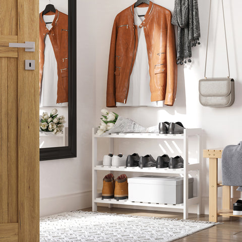 Sapateira de Madeira Estante para Sapatos de 3 Níveis para até 9 Pares de Sapatos para Entrada Corredor Dormitório 70x26x57,5cm Branco