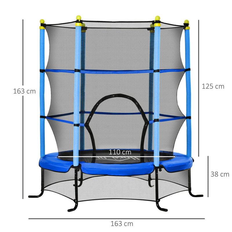 Trampolim para Crianças acima de 3 Anos Cama Elástica Infantil com Rede de Segurança e Estrutura de Aço para Interiores e Exteriores Carga 50 kg 163x163x163 cm Azul