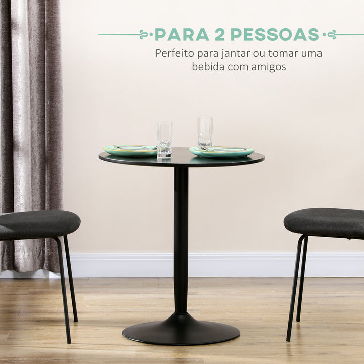 Mesa de Cozinha Redonda Mesa de Jantar Moderna para 2 Pessoas com Base de Aço e Almofadas Antiderrapantes Ø80x75 cm Preto