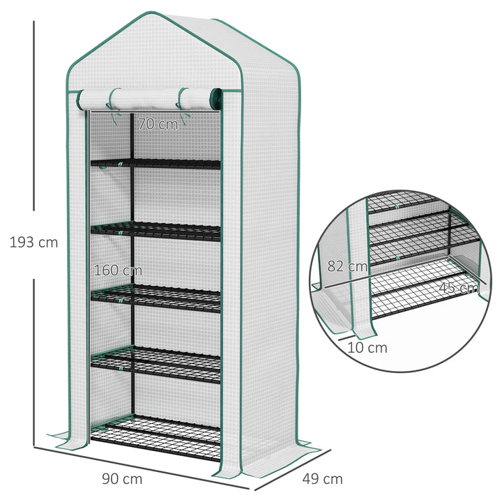 Estufa de Jardim de 5 Prateleiras Estufa Resistente com 1 Porta com Fecho de Correr Anti-UV Desenho Alargado e Prateleiras para Cultivo de Plantas em Terraço Pátio 90x49x193 cm Branco