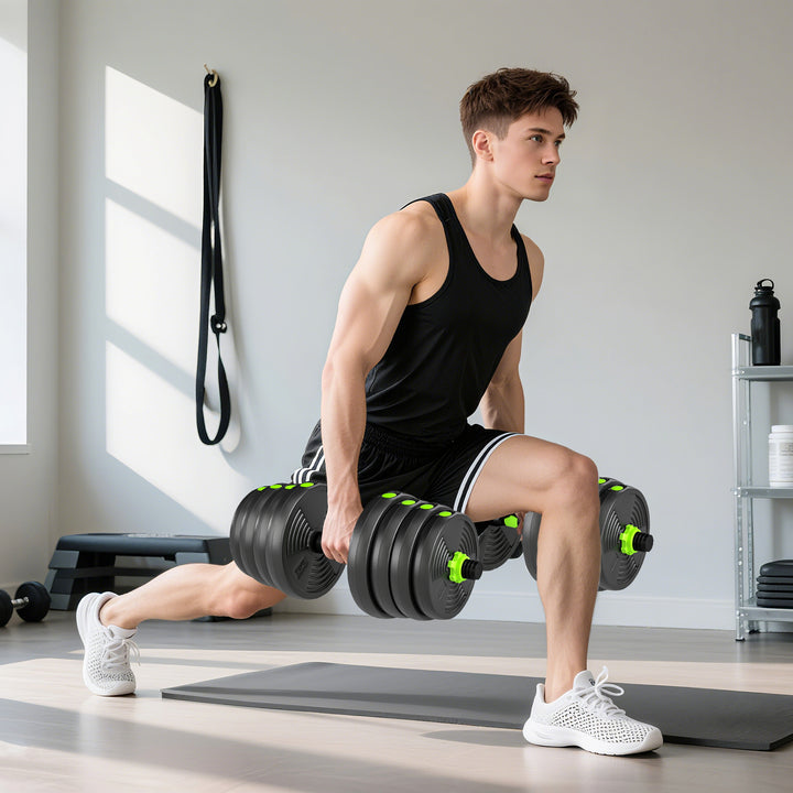 Conjunto de Halteres Ajustáveis 3 em 1 30 kg Conjunto de Pesos com Barras de Conexão e Pegas Antiderrapantes Pesos e Halteres para Exercício de Fitness Ginásio em Casa