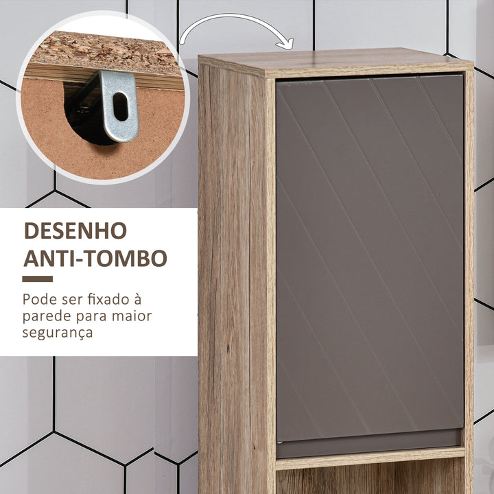 Armário alto para banheiro com 2 portas e 2 prateleiras abertas Móveis auxiliares para sala de estar Corredor 30x24x170 cm Carvalho e cinza