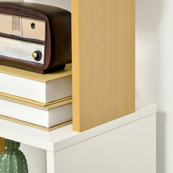 Estante de Livros em Forma de S Estante com 5 Prateleiras Abertas para Sala de Estar Escritório Estúdio Anti-Tombo Carga Máxima 100kg 33x28x161cm Branco