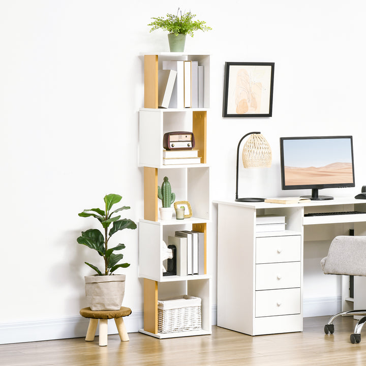 Estante de Livros em Forma de S Estante com 5 Prateleiras Abertas para Sala de Estar Escritório Estúdio Anti-Tombo Carga Máxima 100kg 33x28x161cm Branco