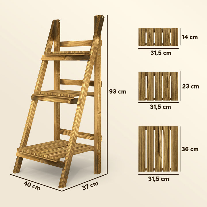 Suporte para Plantas de 3 Níveis Prateleira para Plantas Dobrável Suporte para Vasos de Madeira para Interior e Exterior 40x37x93 cm Madeira