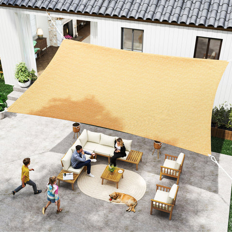 Toldo Vela quadrado 4x6m proteção UV Poliéster resistente a água para Patio Terraço Jardím cor areia
