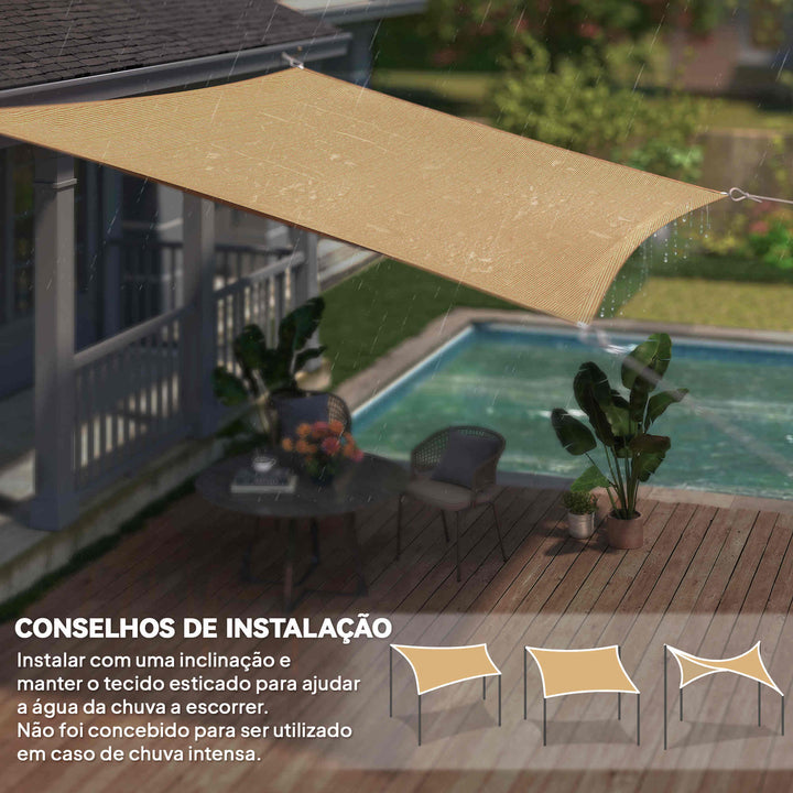 Toldo Vela quadrado 4x6m proteção UV Poliéster resistente a água para Patio Terraço Jardím cor areia