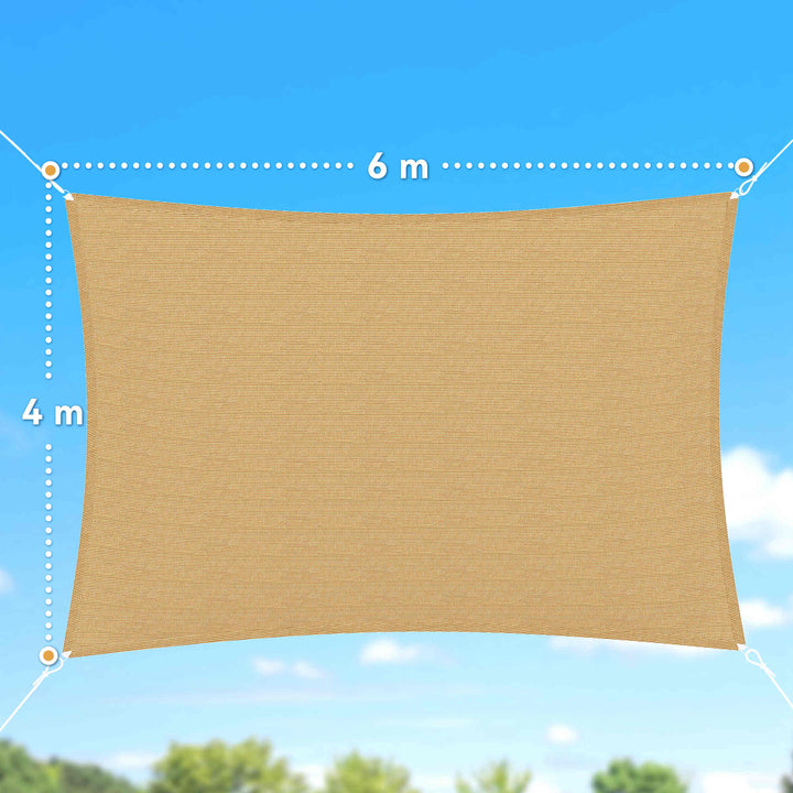 Toldo Vela quadrado 4x6m proteção UV Poliéster resistente a água para Patio Terraço Jardím cor areia