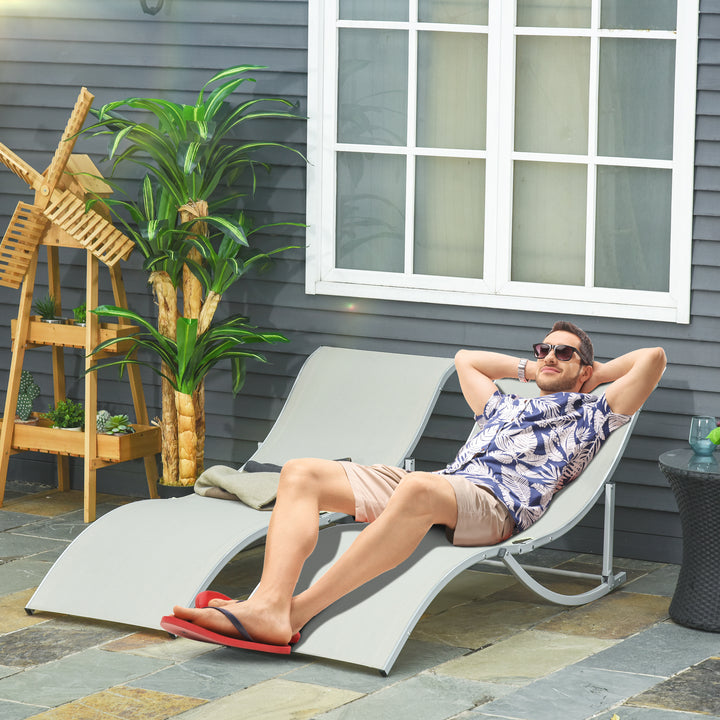 2 espreguiçadeiras ergonômicas dobráveis ??em forma de S com estrutura de alumínio Textilene para jardim e varanda 165x61x63 cm Bege