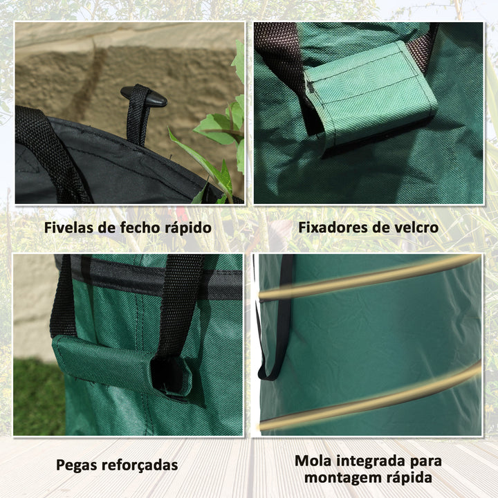 Conjunto de 4 Sacos para Resíduos de Jardim 86L Sacos para Resíduos Resistentes com Pegas Tampa com Fecho e Desenho Pop-Up Dobráveis e Reutilizáveis Ø47x50 cm Verde