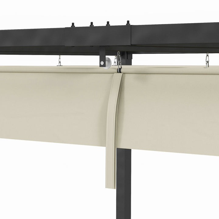 Pérgola 298x213x221 cm Pérgola de Jardim com Teto Retrátil de Poliéster com Revestimento Resistente para Celebrações Festas Casamento Creme