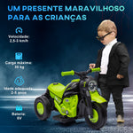 Mota Elétrica para Crianças Acima de 2 Anos Mota a Bateria para Crianças 6V com Função de Fazer Bolhas Farol Música Motocicleta para Crianças com Velocidade 3km/h Carga 30 kg Verde