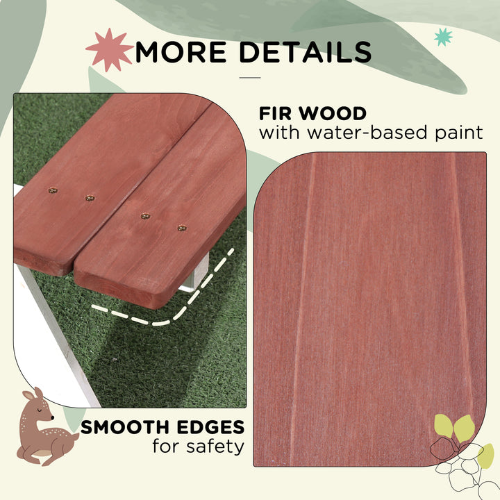 Conjunto de Mesa e 2 Bancos Infantil de Madeira Mesa de Piquenique para Crianças de 3-8 Anos para Jardim Pátio Varanda 89x79x50 cm Marrom e Branco