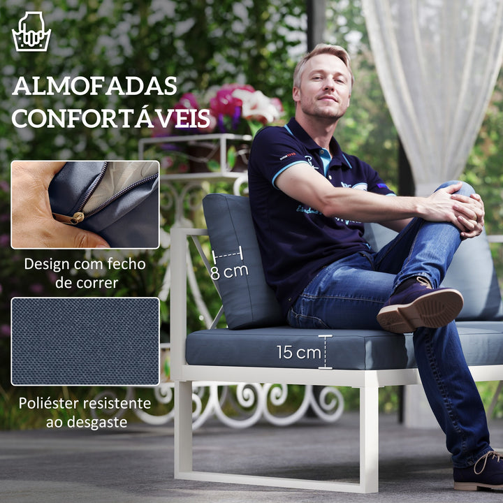 Conjunto de Jardim de 4 Peças Móveis de Exterior em Forma de L com 2 Sofás de 2 Lugares Sofá de Canto com Assento Ajustável e Mesa de Centro de DPC com Almofadas Bege e Cinza